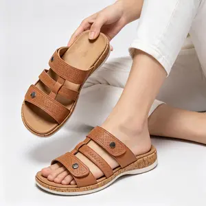 Women's Arch Support Footwear - Open Toe Adjustable Low Wedge Slides, Comfy Walking Sandals for Beach, Travel