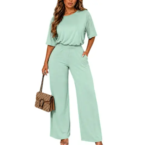 Midnight Rhinestone Shoulder Wide Leg Pant Set – Women’s Trendy Two Piece Fashion Set