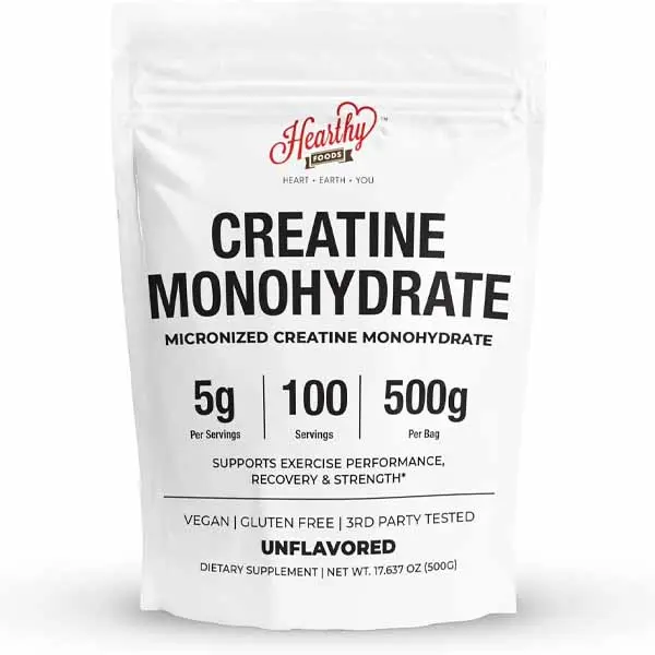 HEARTHY FOODS Creatine Monohydrate Micronized Powder 500G - 100 Servings, 5000mg Per Serving (5g) - for Men & Women Muscle Growth & Recovery - UNFLAVORED