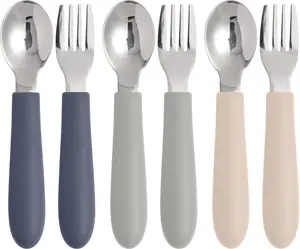 6 Pack Toddler Utensils, Kids Silverware Set with Silicone Handle, Children Safe Forks and Spoons, 18/8 Stainless Steel, Food Grade Silicone Feeding Supplies, Dishwasher Safe