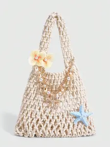 Fashionable Personalized Beach Bag, Colorful Ocean Woven Design, Large Size Women Handbag, DIY Beach Bag for Summer Vacation