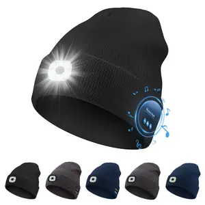LED Rechargeable Bluetooth Luminous Lighting Knitted Hat Luminous Headlight Hat