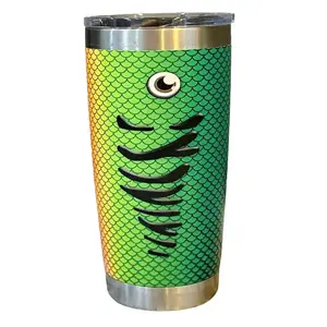 Bright Green Fish Lure Tumbler 20oz-40oz, Full Wrap Stainless Steel Vacuum Insulated Travel Mug for Fishing Lovers