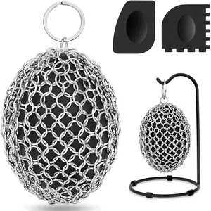 Cast Iron  Chainmail, 316 Stainless Steel Pot Cleaner with Pan Scraper, Heavy Duty Rust Remover for Cast Iron Skillet, Grill, Dutch Oven - Dishwasher Safe, Heat Resistant Kitchen Cleaning Tool