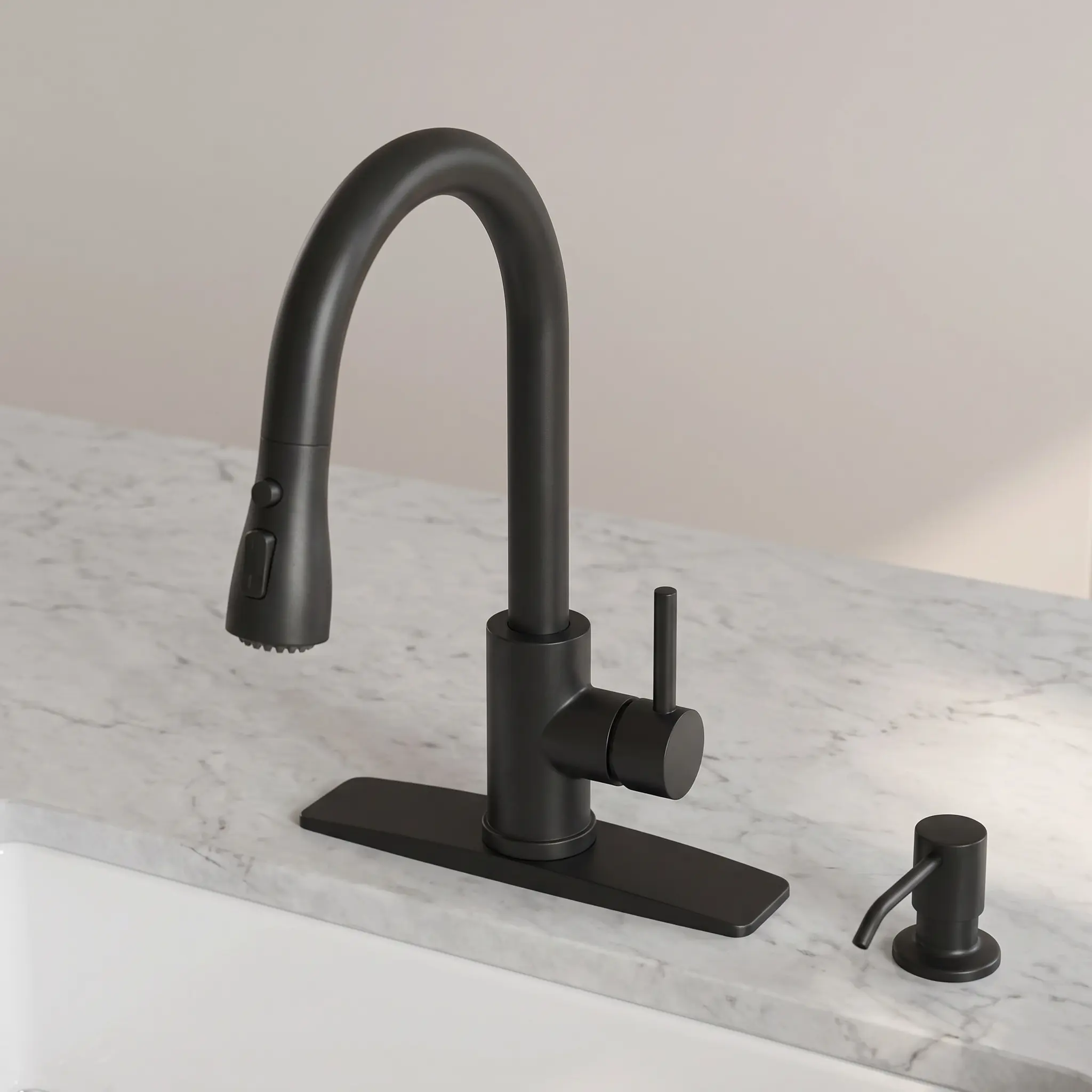 FORIOUS Kitchen Sink Faucet with Soap Dispenser & Pull Down Sprayer, 3-Mode High Arc Single Handle, SUS 304 Stainless Steel