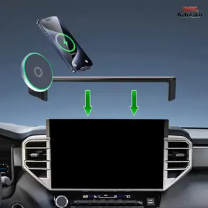 14 Inch Car Phone Holder 15W Fast Wireless Charger for 2022-2026 Toyota Tundra & 2023-2026 Toyota Sequoia Screen Fixed Clip Cell Phone Mount Hands-Free 360° Rotation Auto Interior Accessories