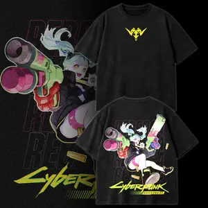 Retro Rebecca Cyberpunk Edgerunners Neoncore Graphic Tee Acid Washed Oversize T-Shirt Hoodie Lightweight Cotton Unisex Streetwear Vintage Anime Top Edgerunner Style Limited Edition Gift Futuristic Manga Apparel Casual Urban Fashion Black Graphic Shirt