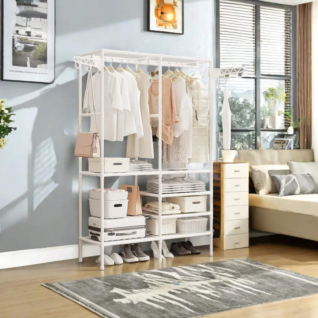 Clothes Rack, 1 Count Portable Wardrobe Closet for Hanging Clothes, Sturdy Metal Garment Rack with Shoe Shelf, Clothes Organizer for Bedroom, Hanging Clothes Storage, Clothing Organization