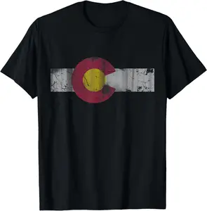 100% Cotton Unisex Colorado Clothing Vintage Fade Colorado Flag T-Shirt
