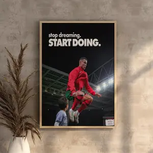 Cristiano Ronaldo Fine Art Poster – Motivational Football Quote Print, Soccer Wall Art, Sports Gym Decor Vintage Canvas,