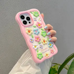 3D Stereo Cute Flower Print Soft Silicone Shockproof Phone Case with Screen Protector, Casing & Cover for iPhone 11-15 Pro Max, Cartoon Design Mobile Accessory for Protection