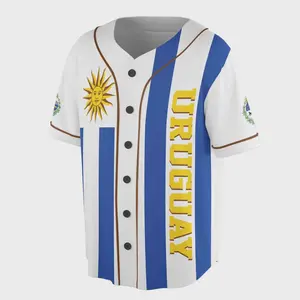 Customized Uruguay Flag Coat of Arms Patriotic Baseball Jersey with Name and Number - Personalized Sports Shirt for Fans