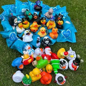 6pcs/12pcs Random Style Blind Bag Decorative Halloween Christmas Duck Bathroom Toys, Stress Relief Rubber Ducks for Kids Friends New Year Gifts, Quirky Gift
