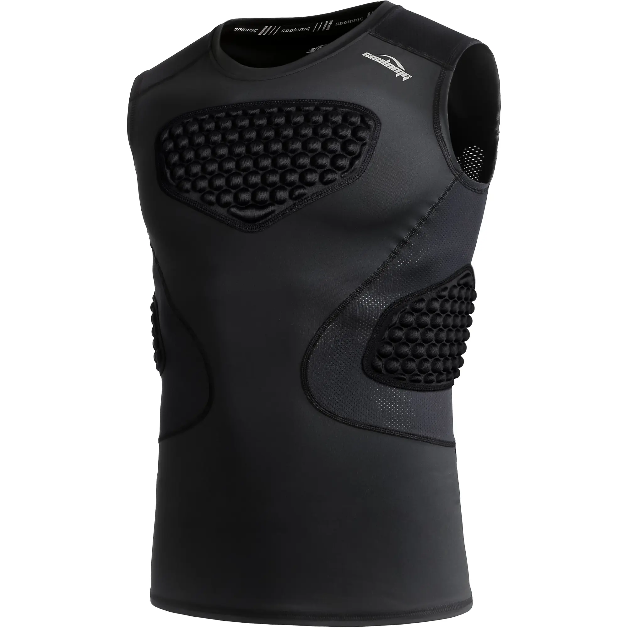 COOLOMG Men's Skin-Tight Padded Compression Soccer Vest - Male Vest with Mesh Ventilation, Elastic Fabric, 3D Flexibility, Padded Protection for Football, Rugby Activities, Chest Rib Impact Guard