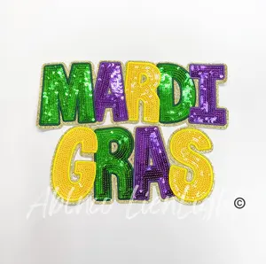 Mardi Gras Colorful Block Sequins Patch - Large