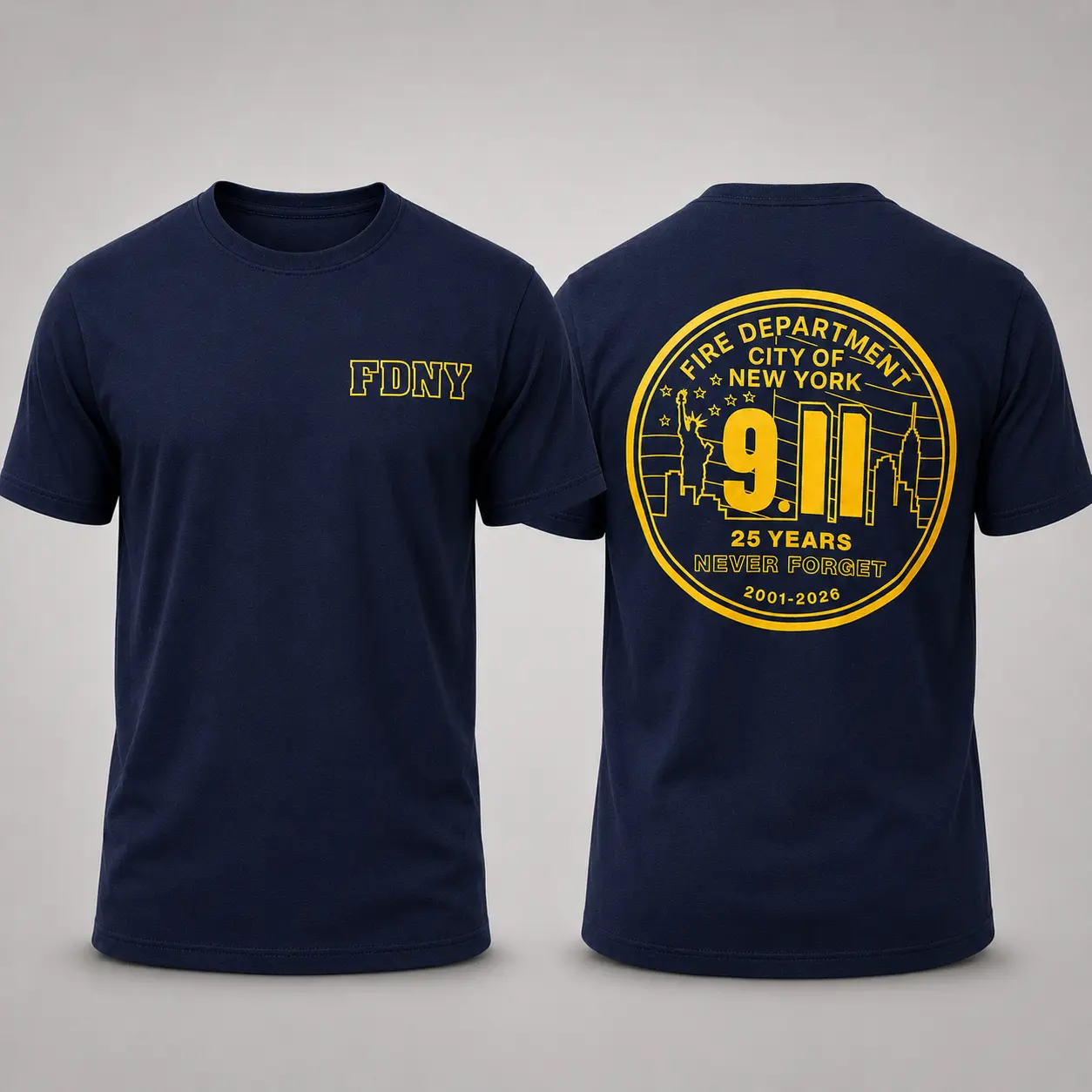 Men’s New York Firefighter 9/11 25th Anniversary Short-Sleeve Graphic T-Shirt, Never Forget Memorial Tee, 2001–2026