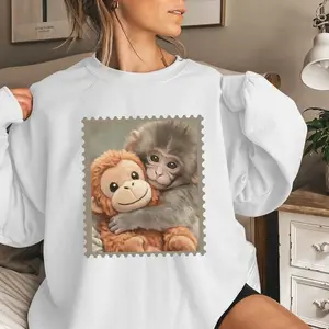 [Sale Up To 50%] Monkey Punch Meme Sweatshirt/Hoodie – Baby Monkey Holding Plush Toy Sweatshirt – Cute Cozy Animal Lover Hoodie