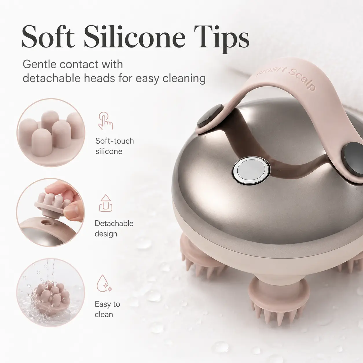 Electric Scalp Massager, Type-C Rechargeable Head Massager with 2 Types of Interchangeable Silicone Heads, Handheld Body Massager for Scalp, Neck, Shoulders, Back, Arms and Legs