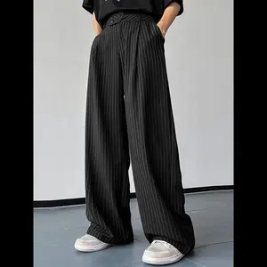 Mens Vertical Striped Pleated Casual Pants, Menswear