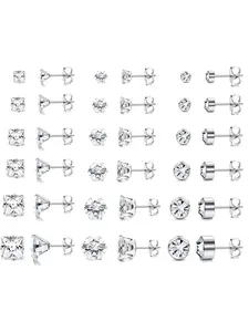 Trendy 18 Pairs Metallic Silvery Shining CZ Ear Stud Set for Women Men Helix Ornamental Piercings Cartilage Micro Stud Essentials Quality Stainless Steel Earring Mix Upscale Wear-Friendly Unisex Ear Stud Collection Steady Hypoallergenic Traits
