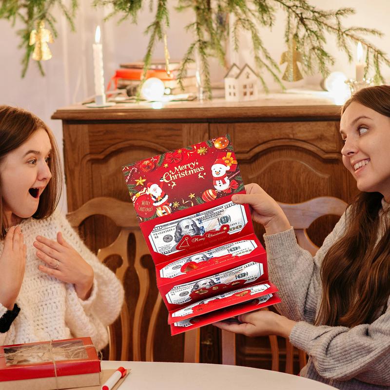 Christmas Santa Dollar Folding Red Envelopes Gold Stamping Gift Pack with Ribbon 6 Slot DIY Holiday Cash Envelopes for Party and Festive Decorations