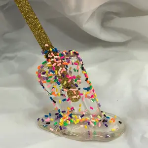 Pop art home decor furnishings sculpture melting popsicle stick ice cream cute transparent color with rainbow sprinkles