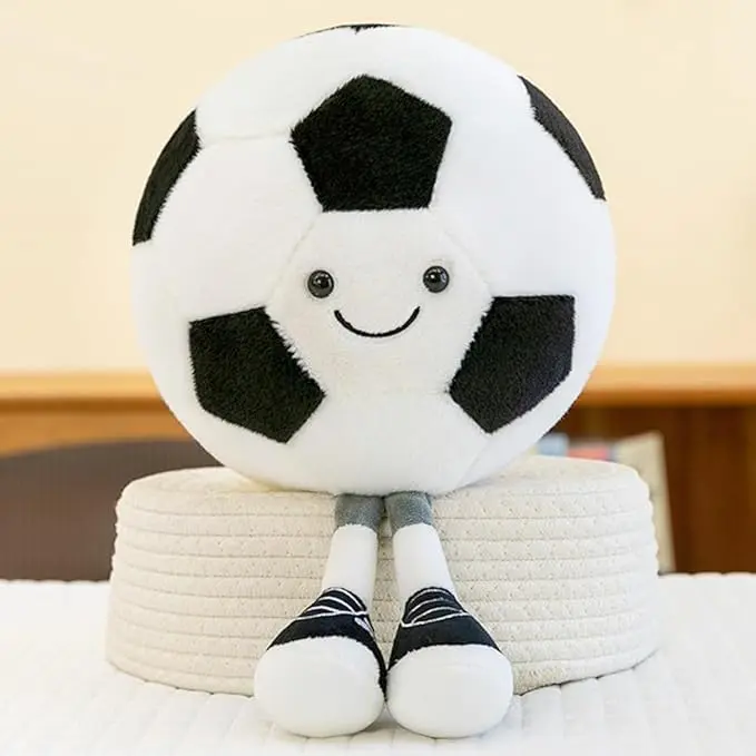 Plush Football-Shaped Desktop Ornament - Comfy PP Cotton Fill Soccer Decor, Cute Long Legs Sneaker Design Bedroom Statue, Kids Holiday Home Supplies Gift