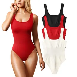 Women's 3 Piece Bodysuits Sexy Ribbed Sleeveless Square Neck Sleeveless Tank Tops Bodysuits