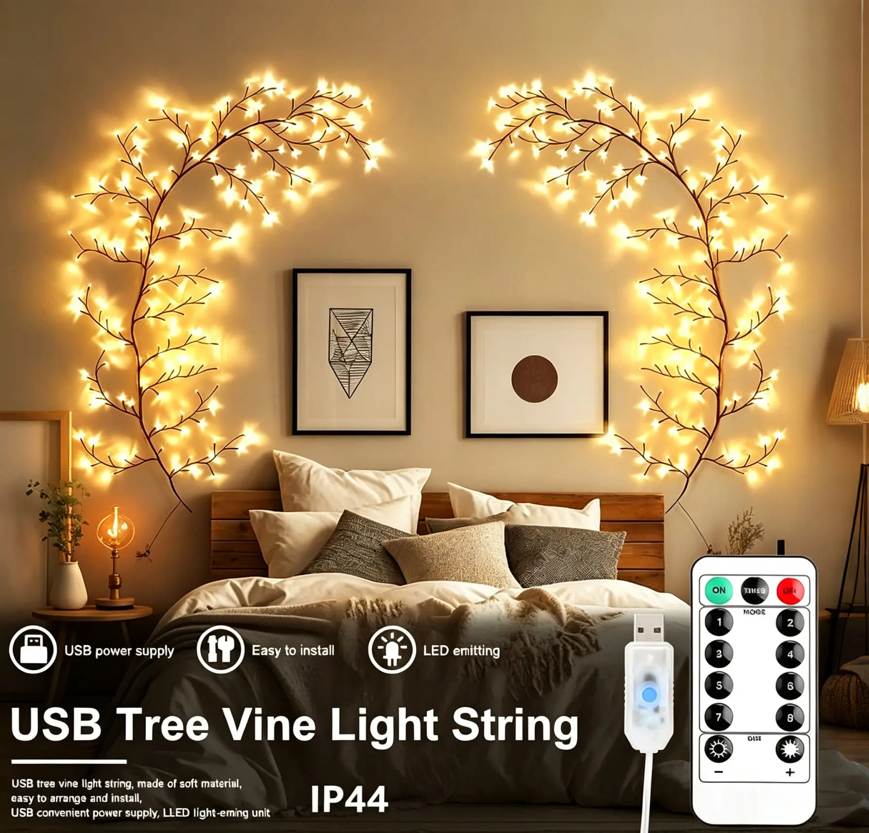 6.02FT 96LED Willow Vine Lights with Remote, Flexible Enchanted Fairy Lights, Indoor Wall Decor for Bedroom Living Room