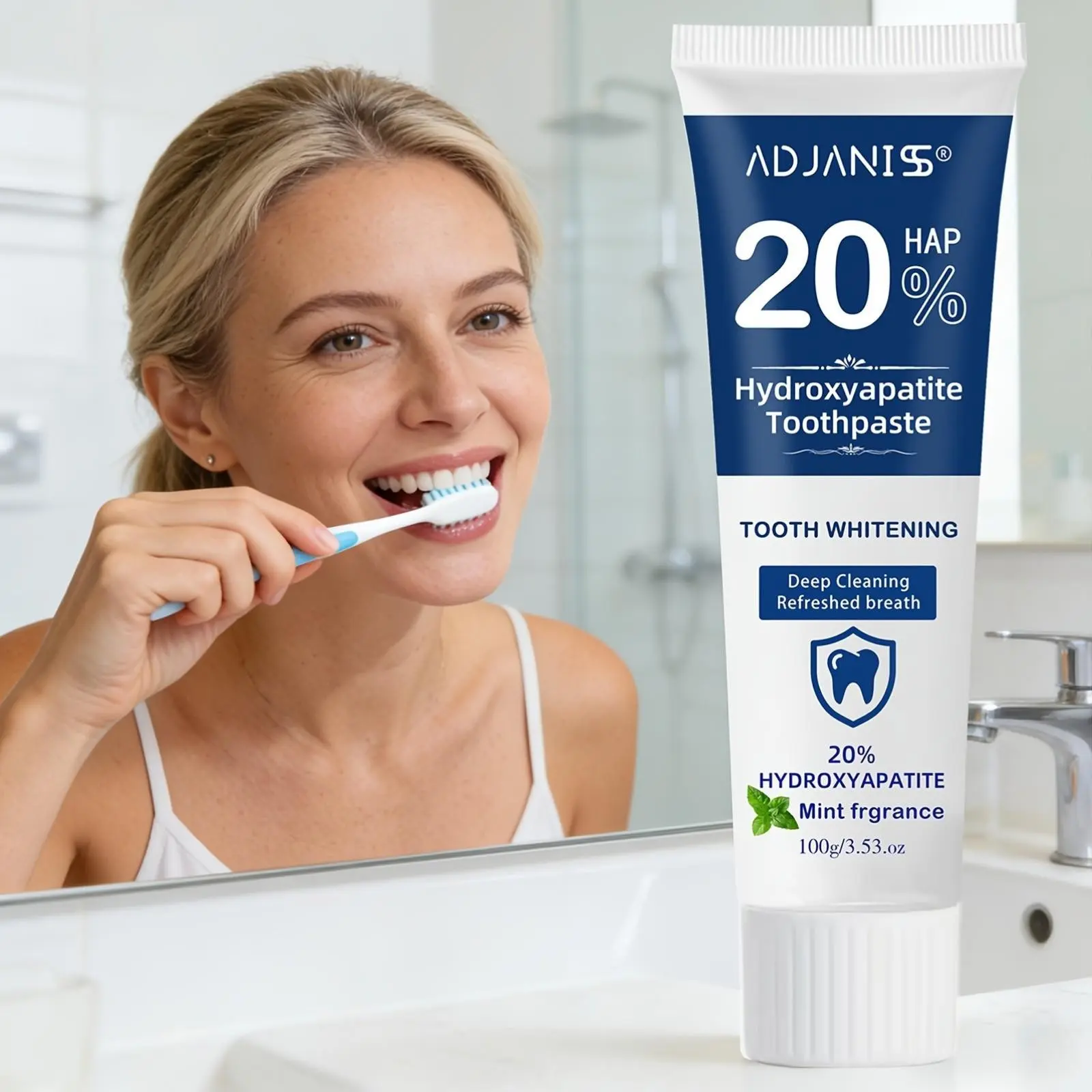 20% Hydroxyapatite Toothpaste, Moisturizes Mouth, Reduces Odor, Probiotics Freshen Breath, Flu-Free Gentle Care, Toothpaste Without Fluoride, Fluoride Free Formula, Dental Care Toothpaste, 100g
