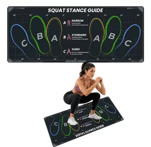 Squat Stance Guide Mat with Foot Markers, 33.5" x 14" Extra Long Workout Mat for Home Gym, Non-Slip Exercise Mat for Proper Squatting Form, 5mm Thick Floor Mat for Beginners & Fitness Lovers