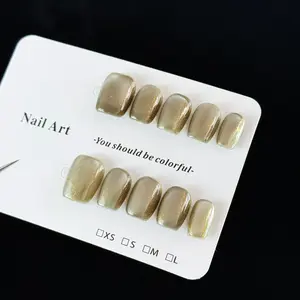 10pcs high-end Simple and elegant style, hand-painted dark green, dazzling cat eyes, Squoval Shape handmade fake nails, Nail stickers Suitable for daily office attendance, spring and summer outings, park gatherings, camping, and kite flying.