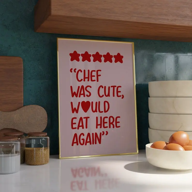 Chef Was Cute Print - Trendy Kitchen Prints - Gifts For Chef - Couple Wall Art - Kitchen Wall Art - Dining Room Wall Art Chef Was Cute Pink