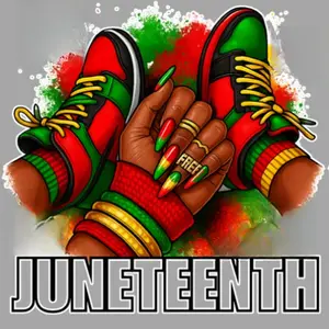 Juneteenth DTF Transfers - Red and Green Sneakers with Free Text Design Featuring Colorful Nails and Bracelets