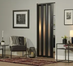 Homestyle HSMETRO3680BKOP Homestyle Metro 36x80 Vinyl Folding Door Black with Frosted Panels