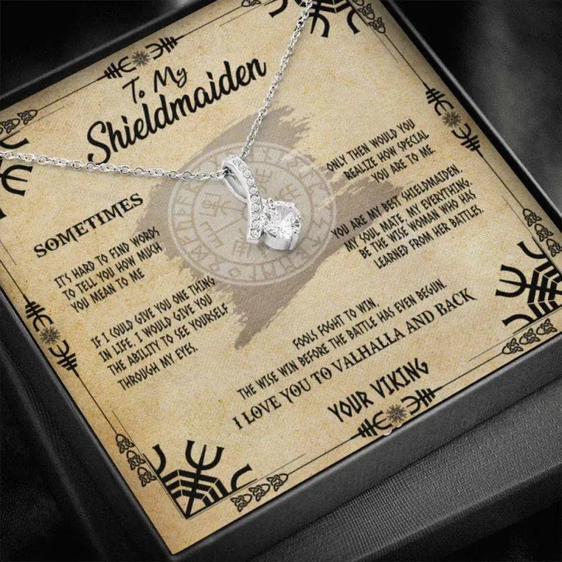 Wife Necklace, To My Shieldmaiden Necklace Love Your Viking, Gift For Wife Shieldmaiden, Viking Style 389, Message Card Jewelry, Daughter Gift, Father Daughter Necklace, Christmas Gift, Birthday Gift Meaningful Necklace, A Special Gift for My Daughter