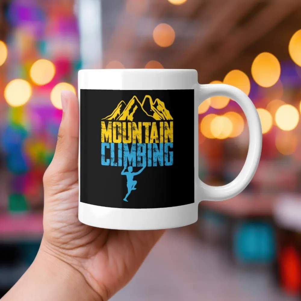 Mountain Climbing Mug, Rock Climber Coffee Cup, Outdoor Adventure Gift, Hiking Enthusiast Mug, Minimalist Climbing Design Ukraine Flag Color