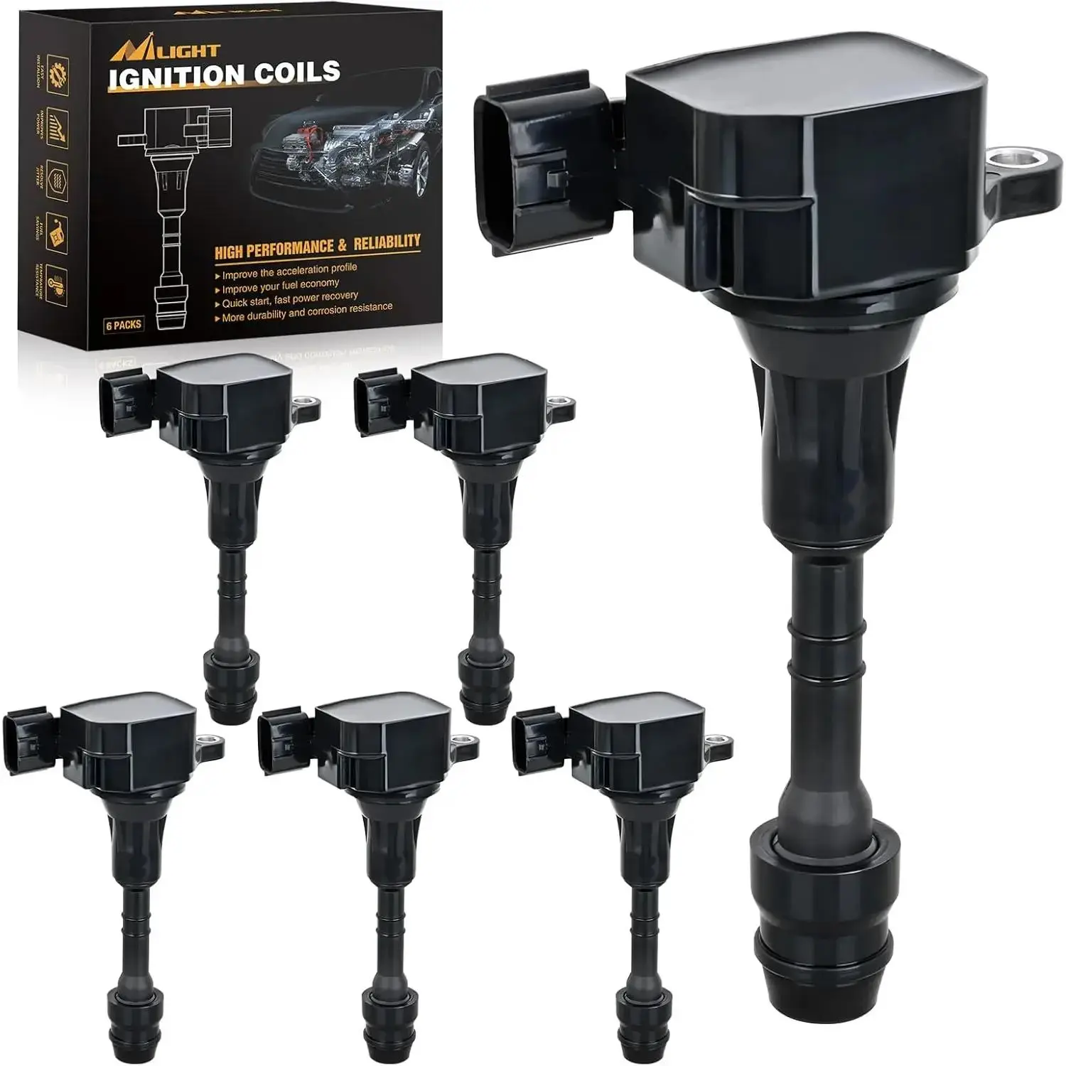 Ignition Coil Pack Fit for Nissan Infiniti Suzuki Equator Murano Altima Maxima Pathfinder Quest Xterra NV1500/2500/3500 I35 QX4 2002-2014 3.5L 4.0L V6 OE# UF349 C1406 Ignition Coils Set of 6