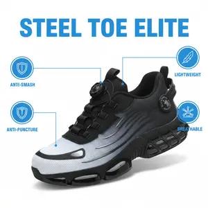 Breathable Mesh Men's Work Sneakers Durable Steel Toe Protection Safety Shoes Anti-Slip Comfort Fit All Seasons Casual Striped Design Elastic Closure Non-Slip EVA Sole Industrial Construction Protective Footwear Lightweight Puncture Proof Sneakers