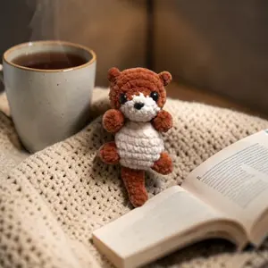 Cute Pocket Otter Amigurumi Plush – Handmade Crochet Baby Animal Bag Charm