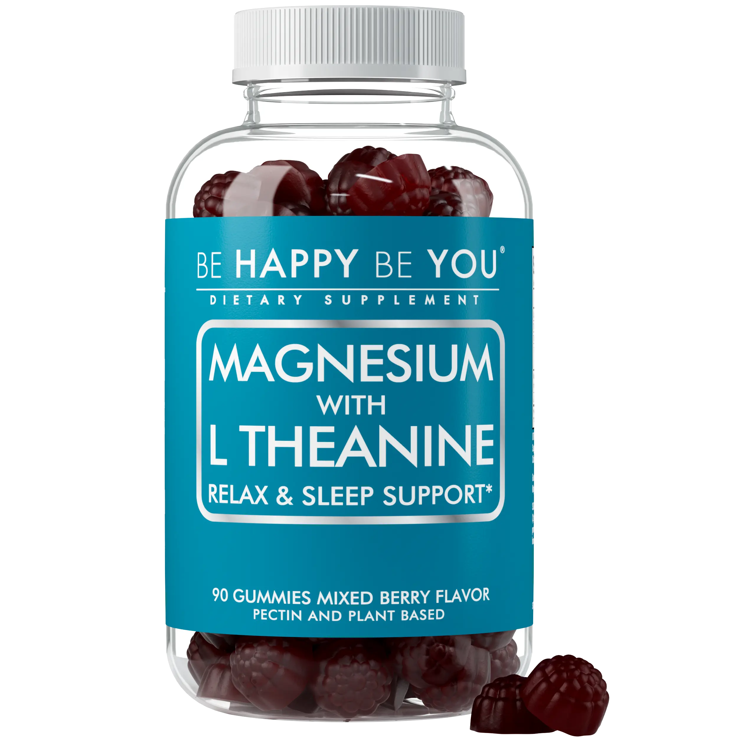 Be Happy Be You Magnesium & L-Theanine Gummies for Daily Relaxation Support – 90 Count Mixed Berry Flavor