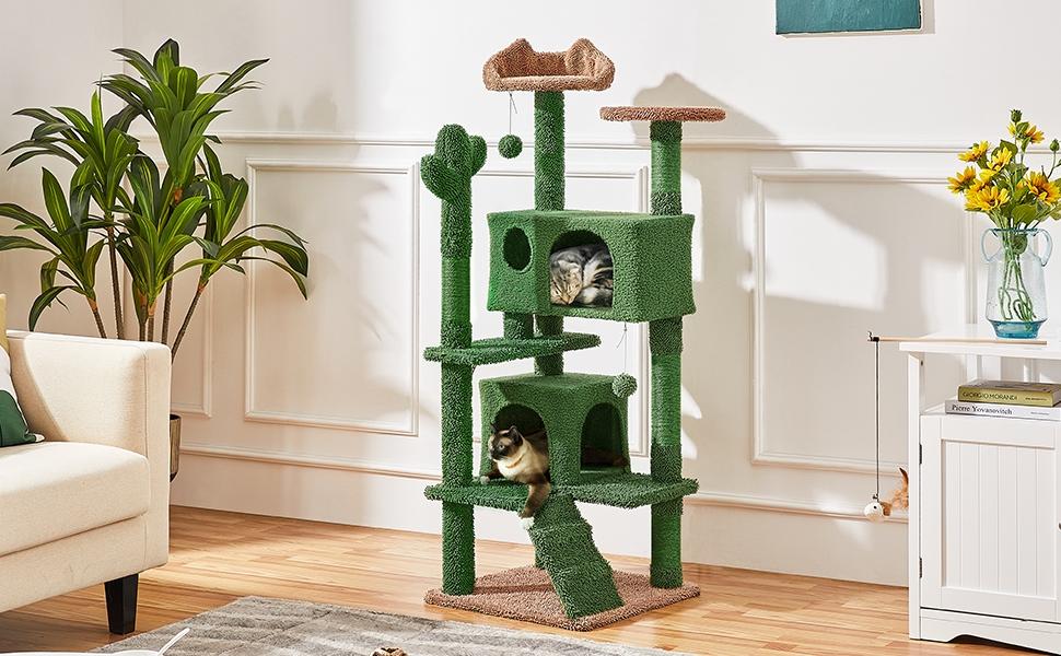 Yaheetech Cat Tree Cactus Oasis & Coconut Palm Theme Multi-Level Cat Tower with Condo Posts Cat Activity Center for Small Medium Cats