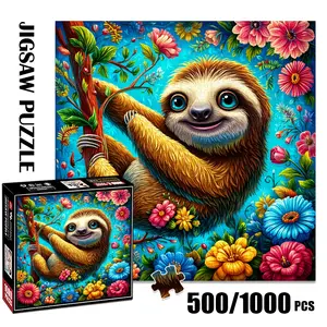 1pc 1000 piece adult puzzle 58x58cm Adorable Sloth Hugging Tree with Colorful Flowers 500 pieces paper jigsaw puzzle suitable for DIY creative games for adults and families, birthday and holiday stre