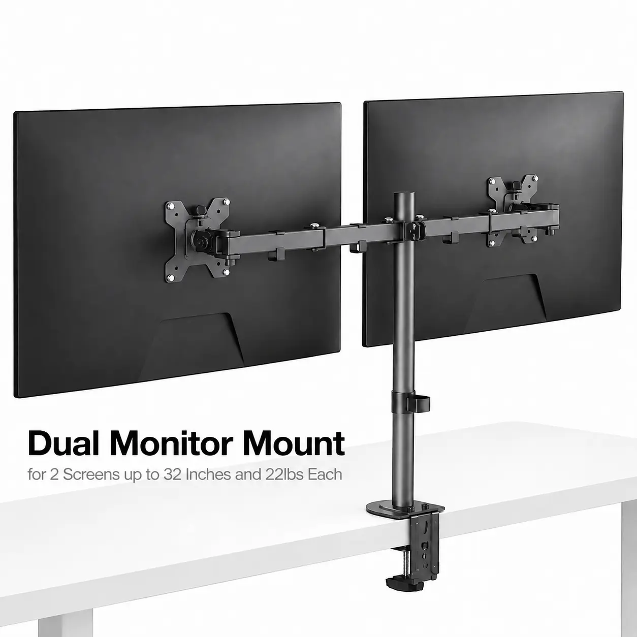 【 Adjustable Dual Monitor Desk Mount】 Desk Mount, Heavy Duty Full Motion Dual Screen Stand for 2 Up to 32 Inch Monitors, gaming desk setup,Tilt Swivel Rotate, Holds 22 lbs Per Arm, Ideal for WFH & Desk Makeover Setup-97442
