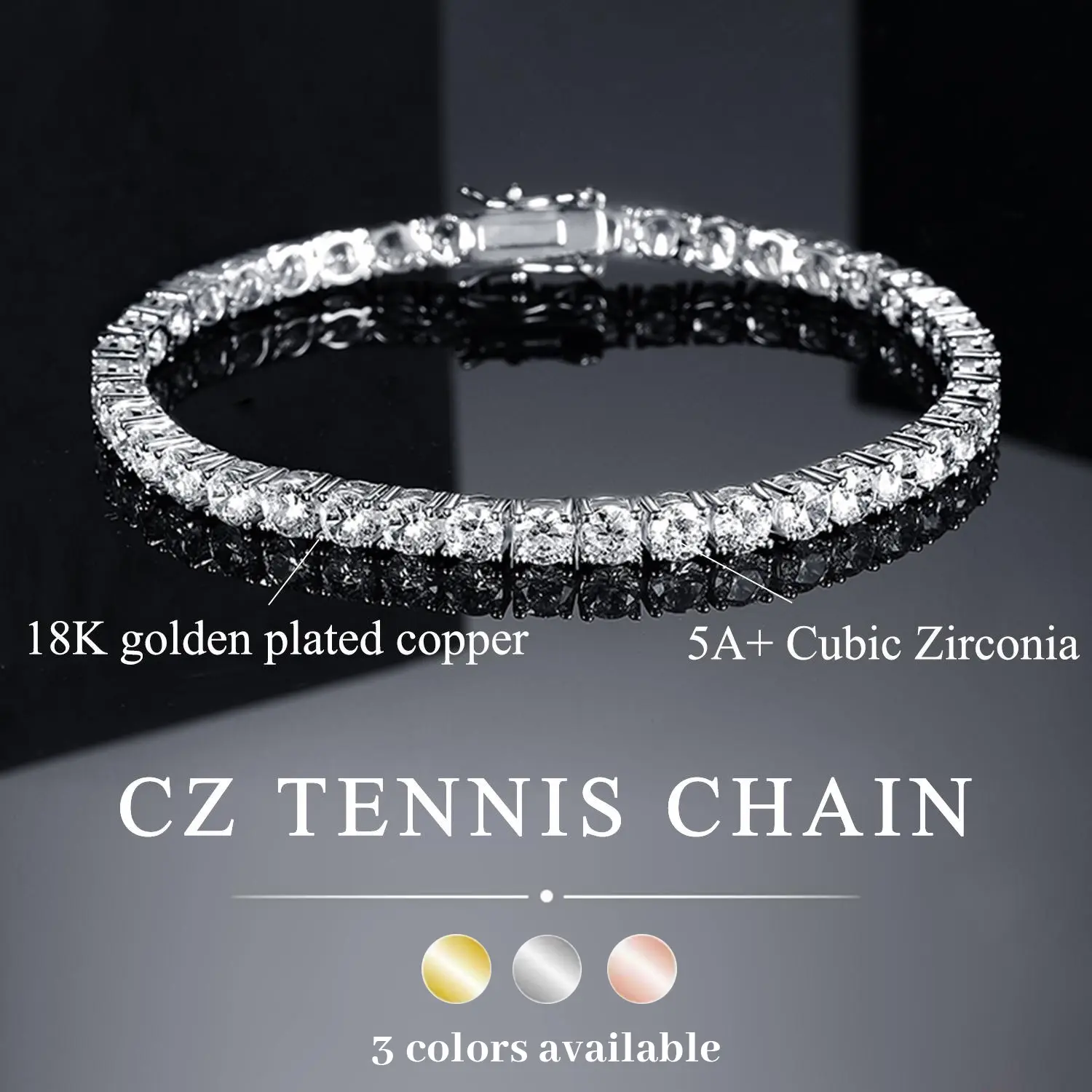 [5A+ Cubic Zirconia] GEMSME Copper 2-6MM Round Cut Waterproof Tennis Bracelet Tennis Anklet Tennis chain for Men Woman Classic Couple Barcelets Anniversary Birthday Engagement Gift High Quality Unisex Hiphop Style