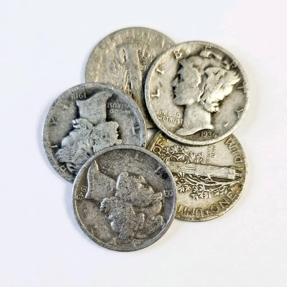 Lot of 5 Silver Mercury Dimes - Dates Will Vary