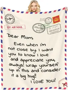 "To My Dearest Mom" Airmail-Style Hug Blanket | A Heartfelt Birthday and Mother's Day Gift for the Mom Who "Has Everything"