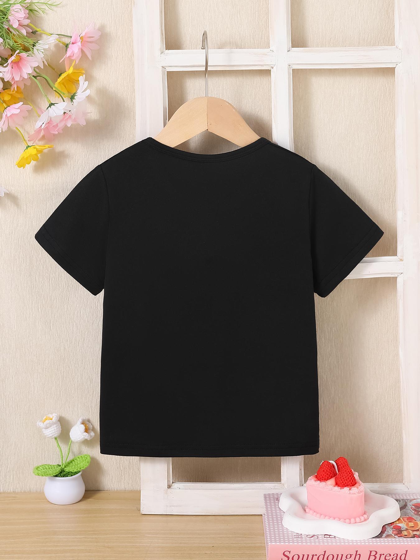 1Girls' T-shirt with Funny Cartoon of Kapi Riding a Turtle |   Casual Knit Top, Crew Neck, Regular Fit, Medium Stretch Fabric, Perfect Gift for Little Ones, All-Season Wear