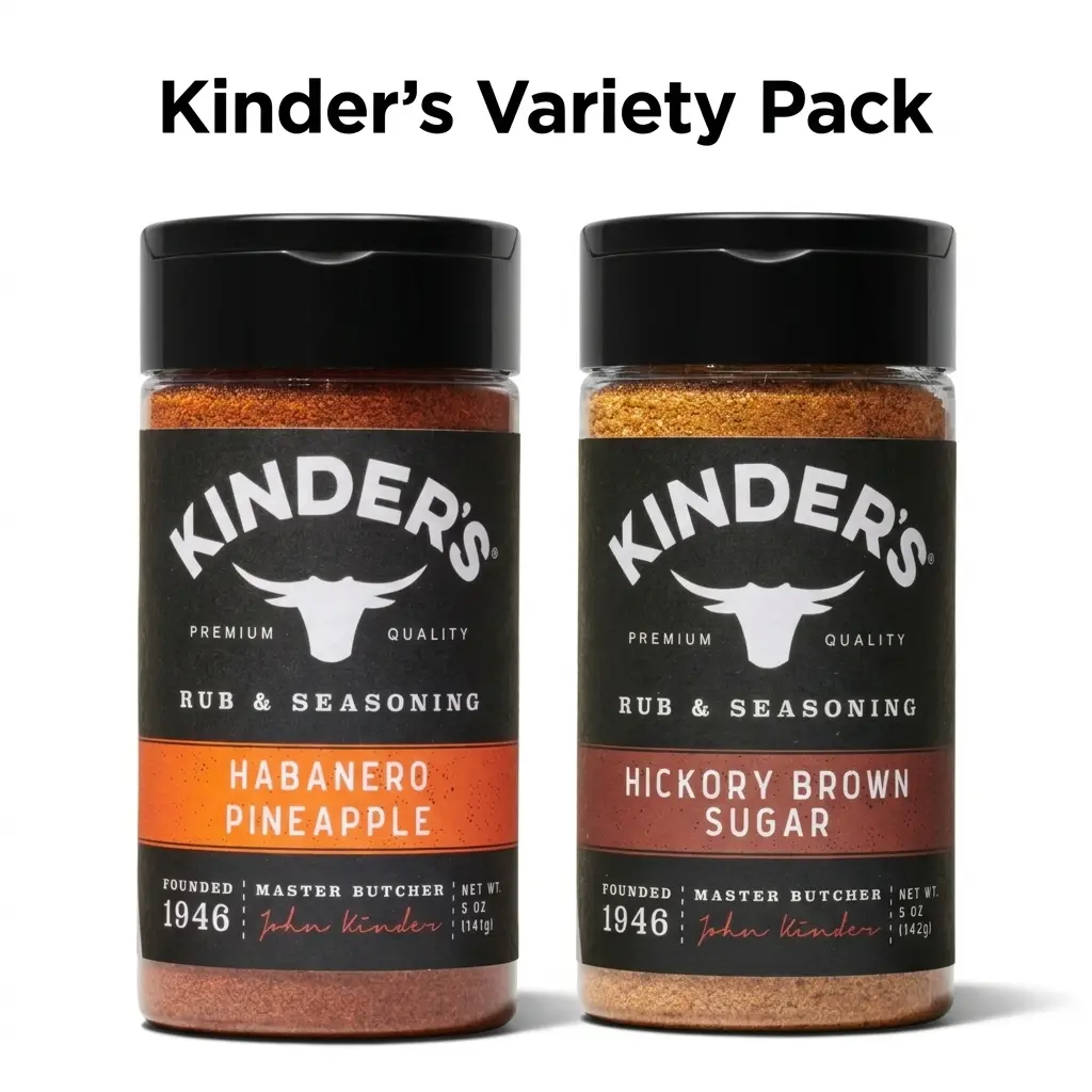Kinder's Rub & Seasoning Variety Pack , Kinder's Hickory Brown Sugar Barbecue Rub and Seasoning, 5 oz Kinder's Habanero Pineapple Barbecue Rub and Seasoning, 5 oz