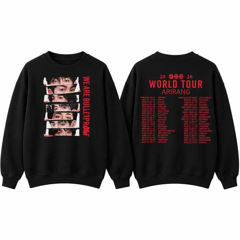 Concert Tour Dates Graphic Crewneck - Black Long Sleeve Sweatshirt K-pop